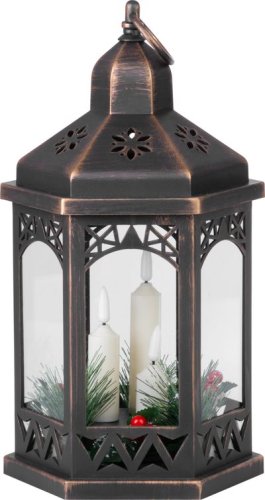 Lampáš MagicHome Vianoce Morocco, LED, sviečky, čierny, 3xAAA, plast, časovač, 18x15x32 cm