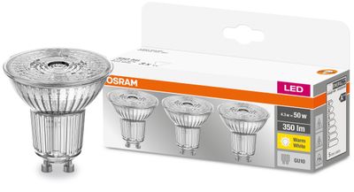 Žiarovka OSRAM® BASIC LED GU10 50 (ean8392) 36° 4,3W/840 4000K MULTIPACK, sklo, Star CLASSIC