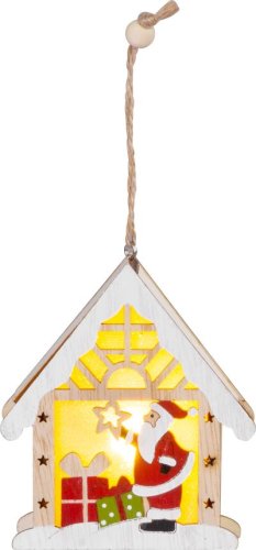 Dekorácia MagicHome Vianoce, Santa v domčeku, LED, závesná, 9x3x10,4 cm