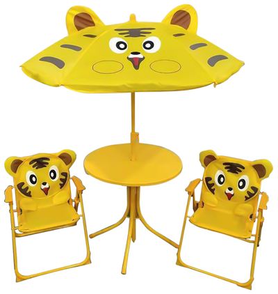 Set záhradný LEQ MELISENDA Tigre, tiger, slnečník 105 cm, stôl 50 cm, 2 stoličky, detský