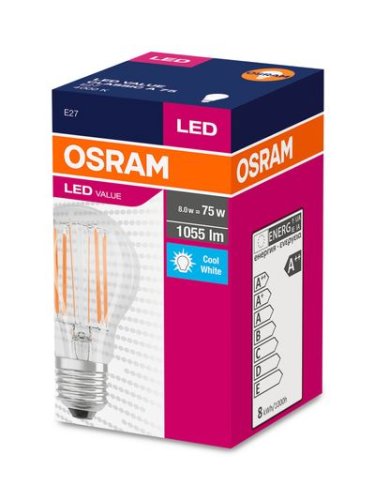 Žiarovka OSRAM® LED FIL 075 (ean8683) non-dim, 8W/840 E27 4000K Value CLASSIC A