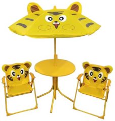 Set záhradný LEQ MELISENDA Tigre, tiger, slnečník 105 cm, stôl 50 cm, 2 stoličky, detský