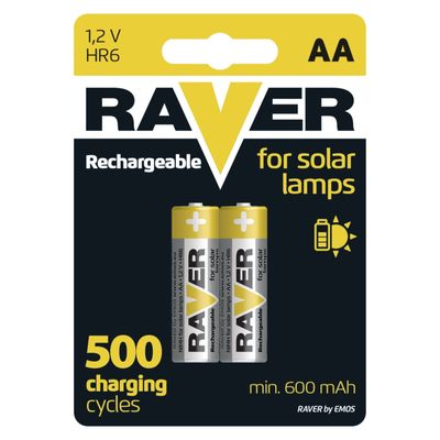 Batéria RAVER SOLAR HR6, nabíjateľná batéria, 600 mAh, bal. 2 ks, AA tužka